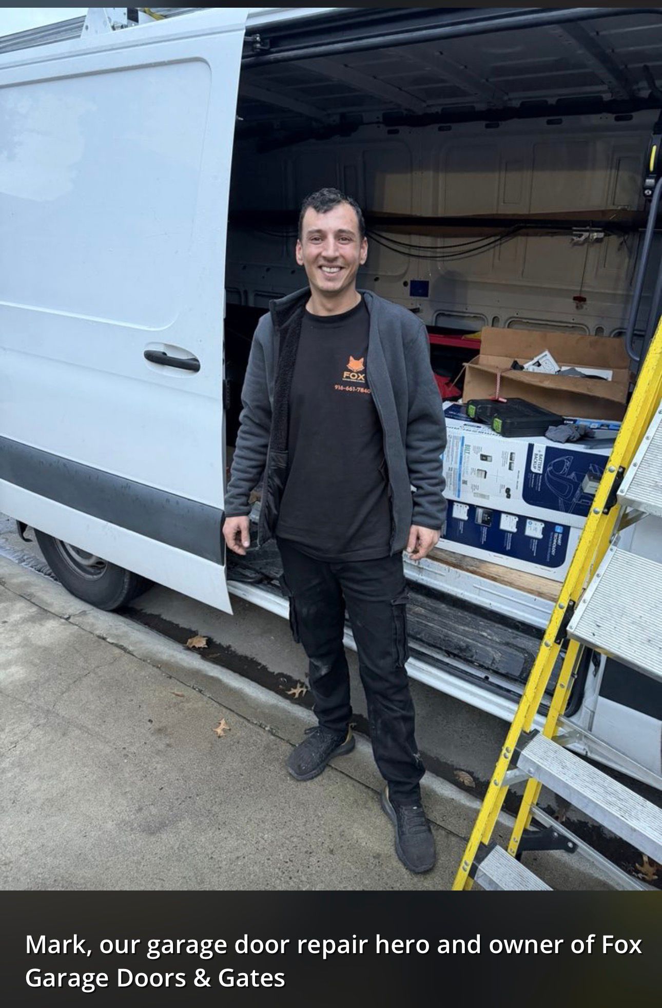 Mark, owner and lead technician of Fox Garage Doors & Gates, with his service van
